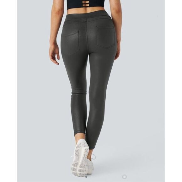 Halara Faux Leather High Waisted Back Side Pocket Work Leggings size small m3 - Picture 3 of 8